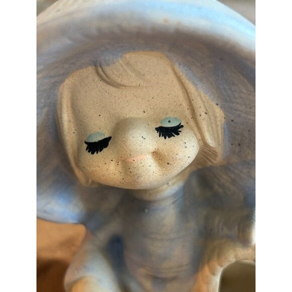 Vintage UCTCI Stoneware Girl With Umbrella Hat & Basket Figurine - Picture 2 of 9